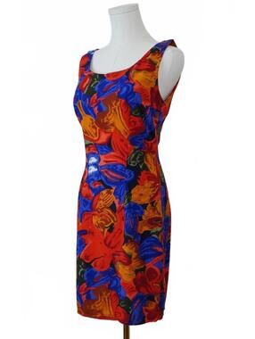Vintage 90s Abstract Floral Sheath Dress Painterly Art Print‎ Sleeveless Sz 6